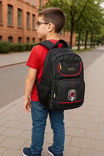 Generic Kids Durable Multi-Compartment Backpack – Travel & School Bag 18 inches (Red)