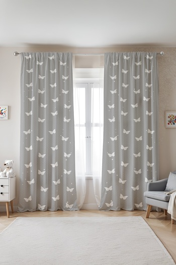 EVPANYA Gray Butterflies Patterned Children's Baby Room Background Curtain (Single Wing Pricing)
