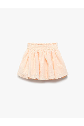 Koton Cotton Embroidered Gipe Detailed Lined Pleated Shorts Skirt