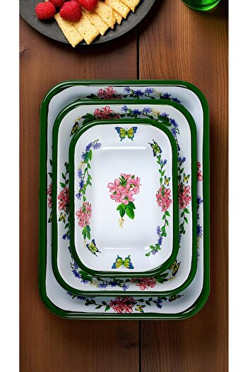 İnci Emaye 28-22-13 No Enamel Quadrilateral Plate Appetizer Breakfast Camping Picnic