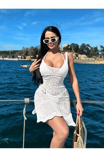 Puella Kadın Ajurlu Pamuk Eteği Yırtmaçlı Pareo Plaj Elbise