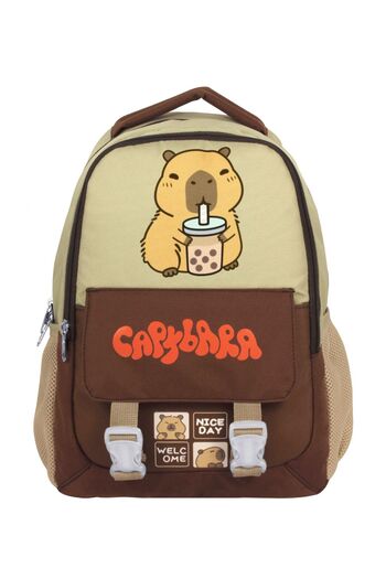 capybara Boy's Primary School School Backpack - Brown - Beige - 5200