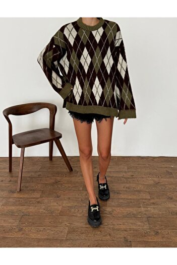 fujya Baklava Pattern Slit Oversize Knitwear Sweater