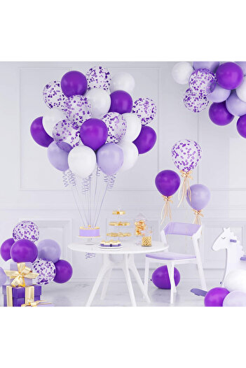 Ynzzw Set of 60 party balloons, latex, purple/white, 30 cm