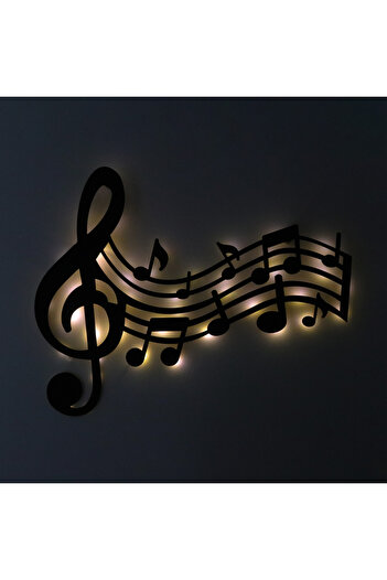 Genel Markalar Led Işıklı Sol Anahtarı Ve Notalar Müzik Temalı Tablo Duvar Dekorlu Gece Lambası