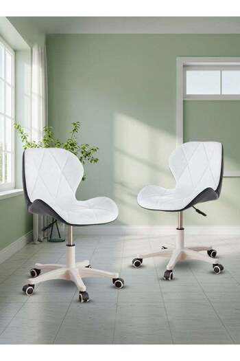 Taimi 2-Pieces Ergonomic Desk Chair with Adjustable Height Study Chair with Swivel Wheels 360°,White/Black