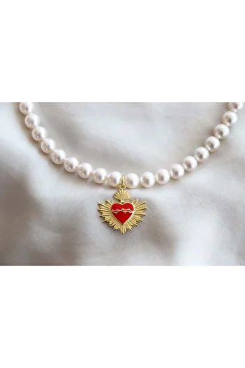 ohmygod jewelry 925 Silver Emma Necklace with White Pearls and Gold Plated Silver Pendant