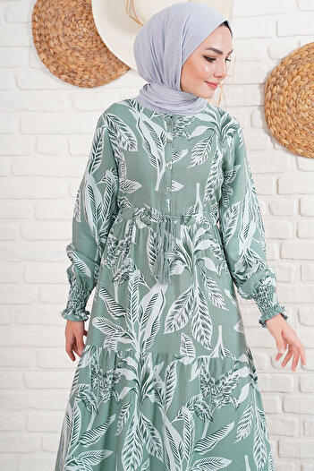 Merterium Γυναικείο φόρεμα Hijab με σχέδιο Khaki 1160