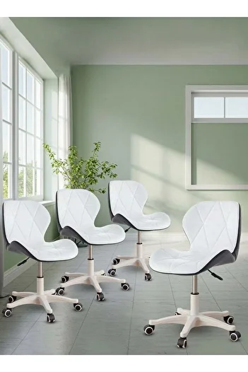 Taimi 4-Pieces Ergonomic Desk Chair with Adjustable Height Study Chair with Swivel Wheels 360°,White/Black