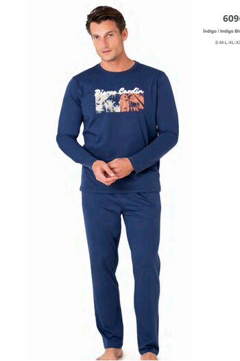 Pierre Cardin 6096 Set de pijamale pentru bărbați cu mâneci lungi și decolteu-Indigo