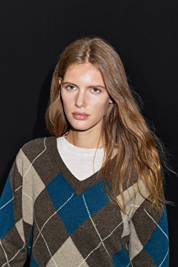 Massimo Dutti Yün karışımlı baklava desenli triko kazak