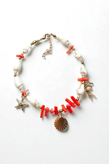 PETEK AKSESUAR Sea Shell Coral Natural Stone Mushroom Anklet