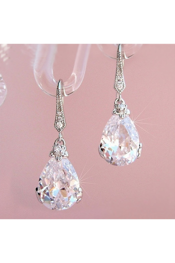Choice E501 Huitan Simple Stylish Design Water Drop Crystal Zircon Drop Earrings Women Dazzling CZ Elegant