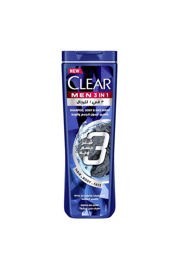 Clear Men 3 in 1 Complete Active Care Anti-Dandruff With Activated Charcoal Shampoo, Body And Face W