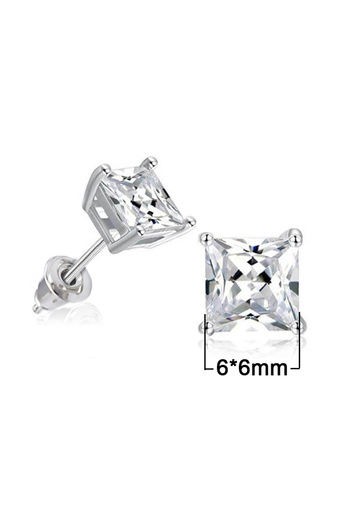 Choice E098 Huitan High Quality Stud Earrings Square Brilliant Cubic Zircon 5 Different Size Available Tren