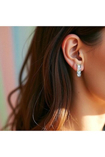 BRZ COLLECTION Gold Zircon Stone Hoop Earrings – Small Huggie Model, Daily Stylish Women's Jewelry