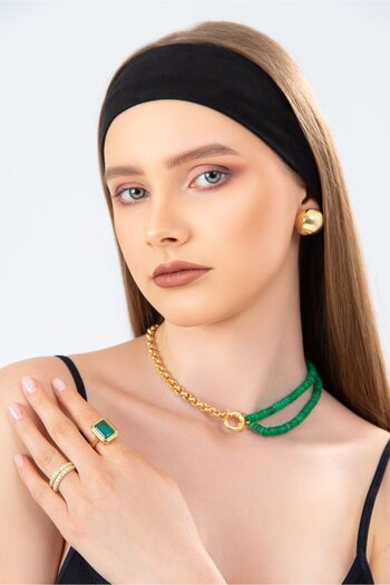 ohmygod jewelry 925 Silver Silver ring with green stone gold plated - Arlo