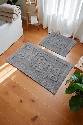Hülya Home Lufora Cotton Bath Mat Set (60X100)(50X60) Gray-