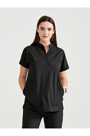 DEMOTEKS Bluza Medicala Negru Unisex Activity – Scrub Top Uniforma Asistenta si Doctor