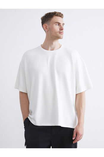 LC Waikiki Ecru Oversized Crew Neck Men's T-Shirt