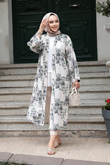 N.S NEVA STYLE Patterned Black Hijab Kimono 32121S