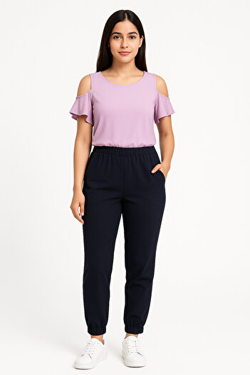dorbe women’s pink cold-shoulder breathable summer fashion elastic waist jumpsuit with ruffled sleeves