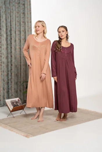 Pelin Women's Battal (Large Size) Lace Detailed Patched Lycra Nightdress