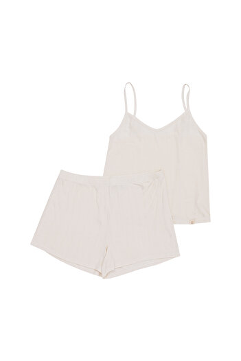 ESOTIQ Women's Pajama Set 2-Piece Cami Top & Shorts Ribbed Summer Lightweight Viscose | PF Jenius
