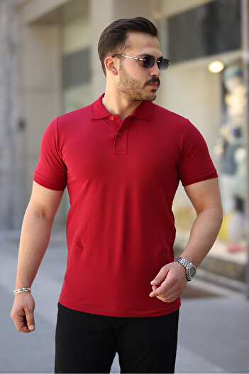 COMBİNE MİCHAİL Men's Tight Short Sleeve Red Polo Neck T-Shirt