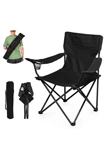 Generic Folding Chair, Comfortable Portable Camping Chair Supports up to 160kg with Carry Bag and Cup Holder