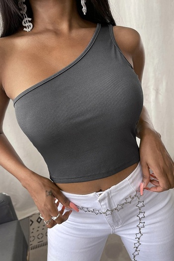 AmbrosiaSupply Mulvxbrf Brf02 Women's Dark Gray One Shoulder Crop Bustier (Mulvix)