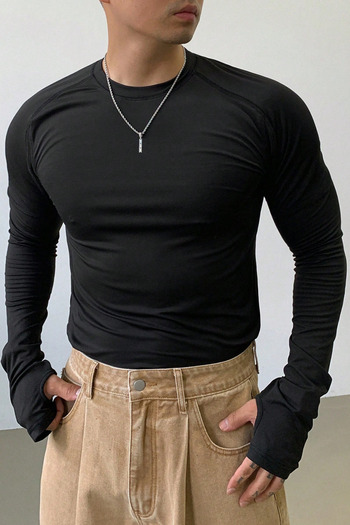 Tarz Cool Men's Black Long Sleeve Basic T-Shirt