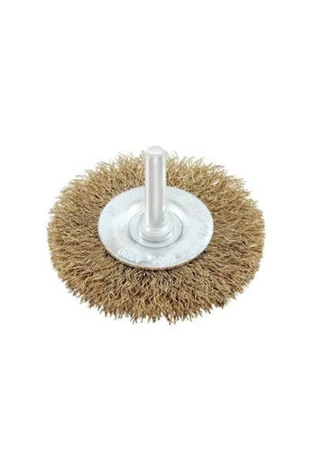 beorol Brass Wire Brush, Circular, with Shaft, 100 mm,