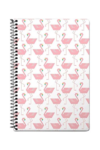 Stylizedd Feminine Flamingos A5 Spiral Notebook White/Pink