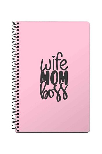Stylizedd A5 Wife Mom Boss Printed Spiral Bound Notebook Pink/Grey