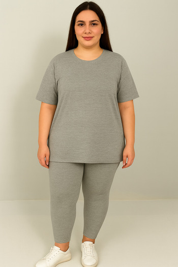 Koza Butik Women's Plus Size Short Sleeve Leggings Suit 8210-25