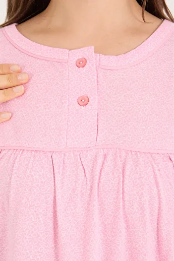 AYSUN TEKSTİL Wide Cut Heart Patterned Short Sleeve Printed Mother's Nightgown in Quality Cotton Fabric
