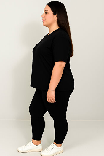 Koza Butik Women's Plus Size Short Sleeve Leggings Suit 8210-25
