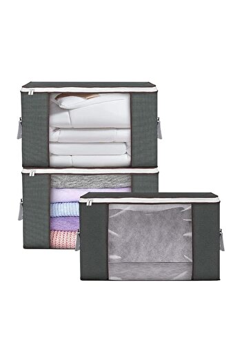 Generic Sulfar 3 Pack Large Clothes Storage Bags | Foldable Durable Organizer with Clear Window & Carry Han