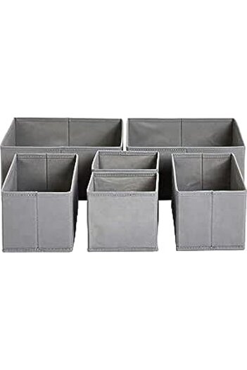 Generic Amazon Basics Cloth Drawer Storage Organizer Boxes, Set of 6, Gray