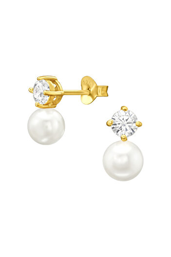 Eva Grace Abby silver earrings, 24K gold plated, with pearls and zirconia