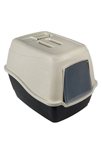 divendi-ro Cat litter box, plastic, with door and beacon, dimensions 46x36x40cm, black-beige