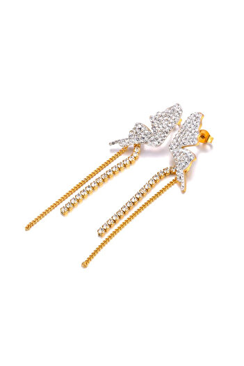 Eva Grace Ira long golden butterfly earrings made of 18K gold-plated stainless steel - Collection