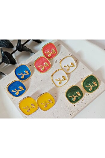 mos&more 5 Pairs / Colors Enamel Gold Square Earring Set