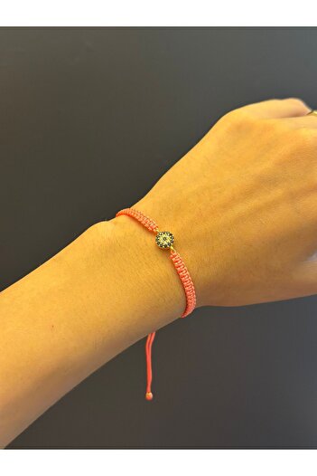 Gönülden Tasarım Orange Thread Handmade Zircon Stone Evil Eye Bead Bracelet