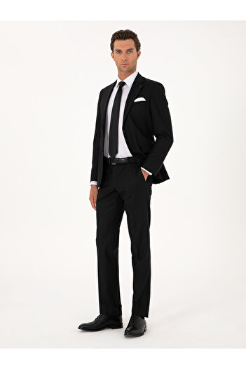 Cacharel Siyah Slim Fit Mikro Desenli Mono Yaka Yün Karışımlı Takım Elbise 50311025-VR046