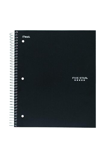FiveStar Spiral Notebook, 3 Subject, College Ruled Paper 150 Sheets,White,27.9x21.5 cm,Assorted Plastic Cover