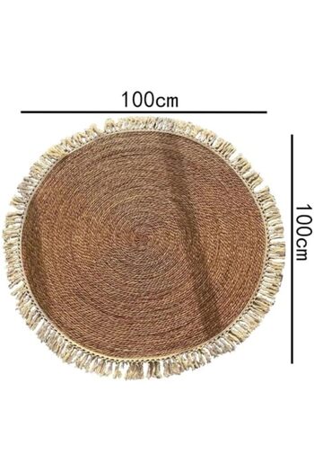 genric FFD Round Jute Carpet | Handwoven Braided Natural Jute Area Rug - Rustic Vintage Beige 100x100cm