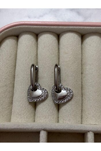 Akiha Aksesuar Zircon Stone Dangle Earrings with Heart Charm