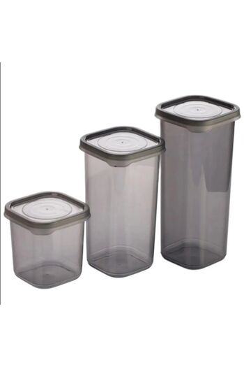 Evvano 3 Pieces 3 Size Plastic Jar Storage Container with Lid Square Model